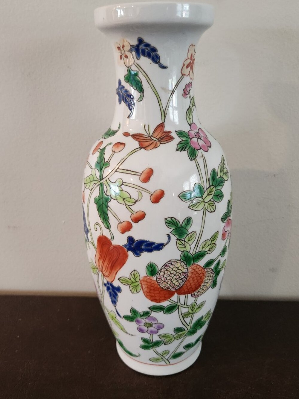 Vintage Chinese Chinoiserie Floral Ceramic Vase